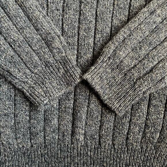 VTG Wool Chunky Knit Zip Cardigan Sweater Elbow Patches L Gray Fisherman Grandpa - Picture 6 of 9